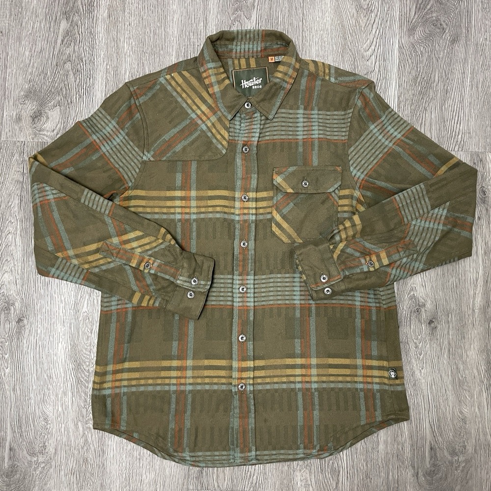 Howler Bros Shirt Men's Medium Green Harkers Flannel Long Sleeve Plaid Workwear